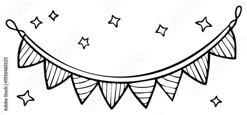 Hand Drawn Bunting Garland With Stars Decoration Line Art Simple Sketch