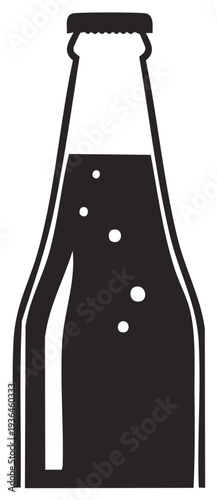 Black and White Bottle Illustration with Bubbles