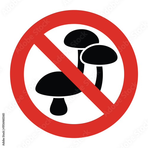 Red circle with diagonal line over black mushrooms