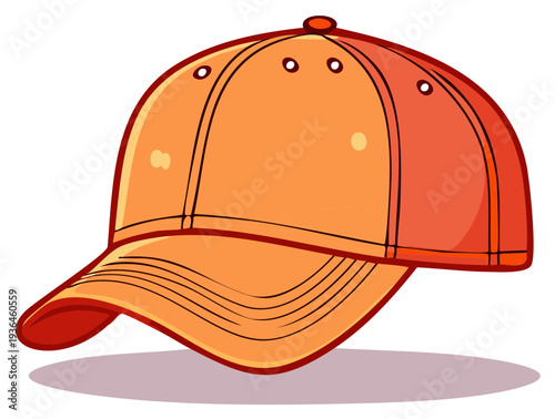 Bright orange baseball cap cartoon vector illustration for casual fashion and sports