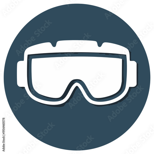 Stylized White Ski Goggles on a Blue Circle Shape Winter Sport Equipment