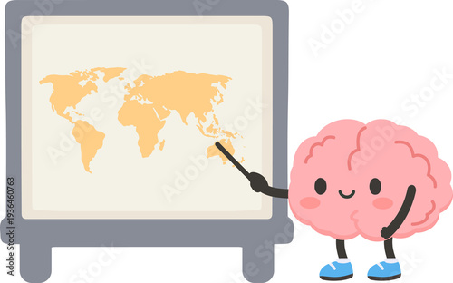 Cute Brain Character Explains World Map