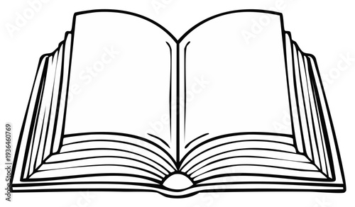 Open book with blank pages in a stylized outline drawing format