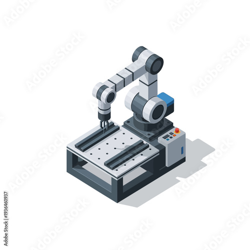 Industrial robotic arm on a production line machine.