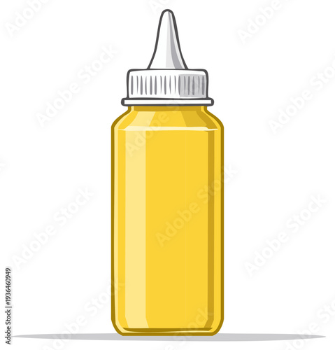 Yellow squeeze bottle with white cap and applicator tip for liquids or sauces