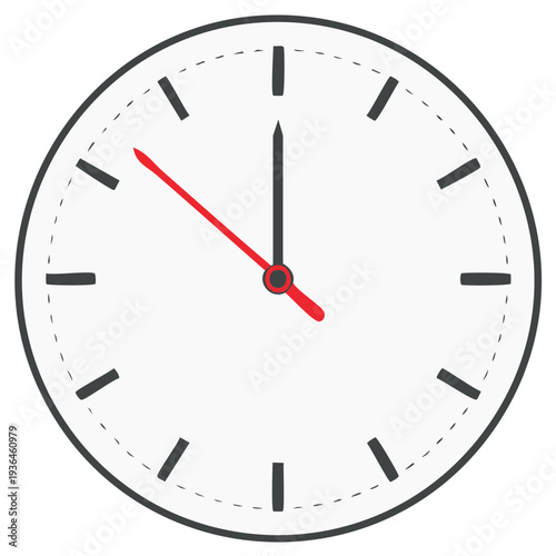 Analog Clock Face with Red Second Hand and Black Hour Minute Hands at Ten Past Eleven