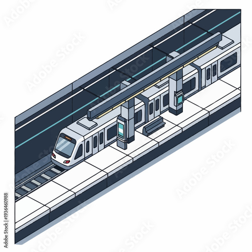 Modern Train at Subway Station Platform.