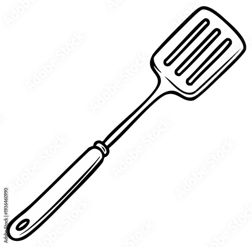 Illustration of a Cooking Spatula: A Black and White Line Art Design