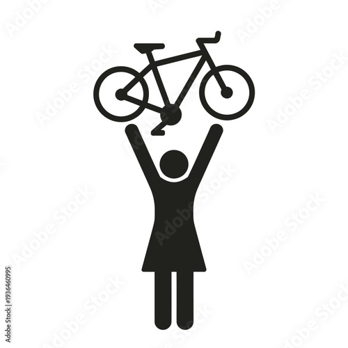 Silhouette of a person holding a bicycle overhead black and white