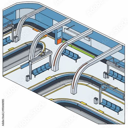 Isometric Illustration of Subway Station Architecture.