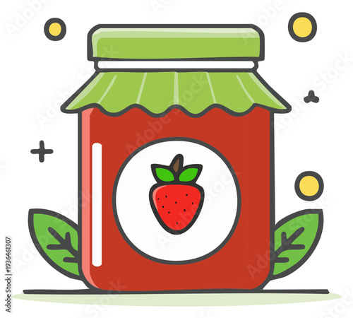 Sweet Strawberry Jam Jar Icon Illustration Delicious Fruit Spread Graphic Design