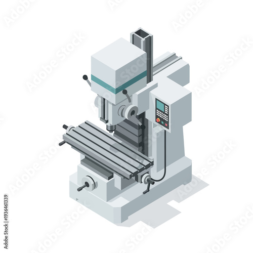 Isometric View of a Milling Machine with Control Panel.