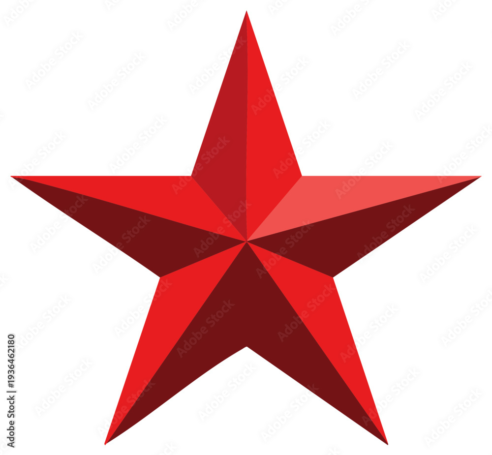 Obraz premium Volumetric red five-pointed star symbol. Shiny 3D graphic award and military insignia icon.