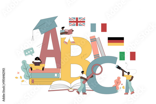 Education. People learn a language. Language classes. Internship. Training to speak a foreign language.eps