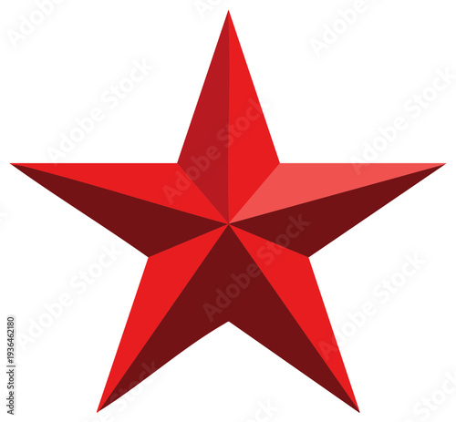 Volumetric red five-pointed star symbol. Shiny 3D graphic award and military insignia icon.
