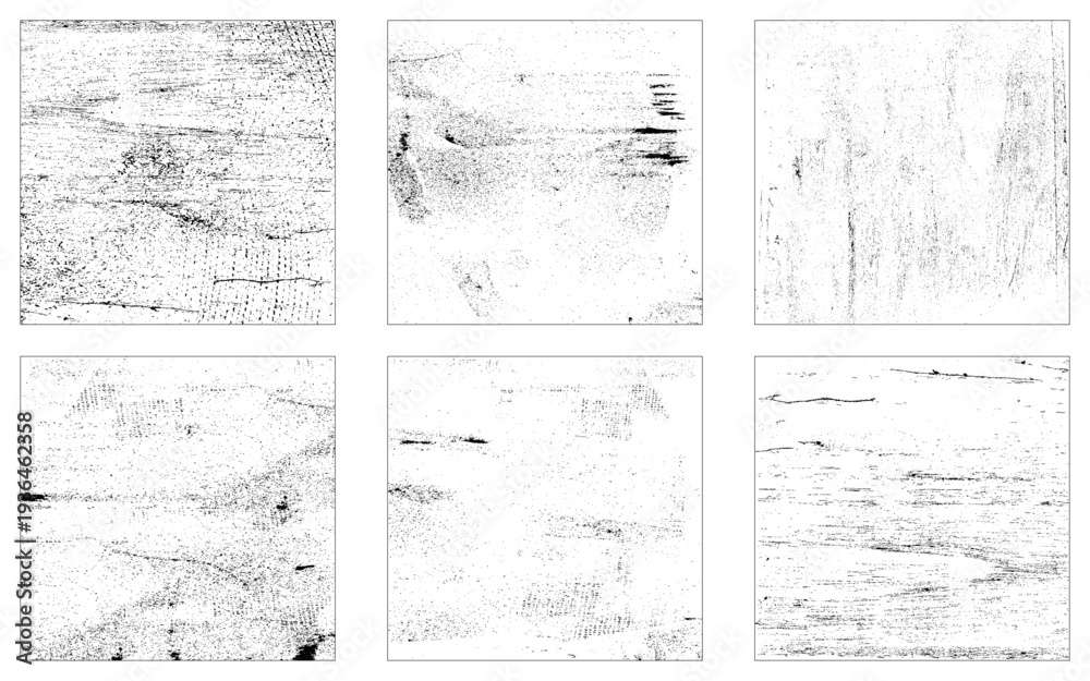 Fototapeta premium Set of Black Grainy Texture Isolated on White Background. Dust Overlay Textured. Dark Rough Noise Particles. Chaotic Explosion. Vector Design Elements, Illustration