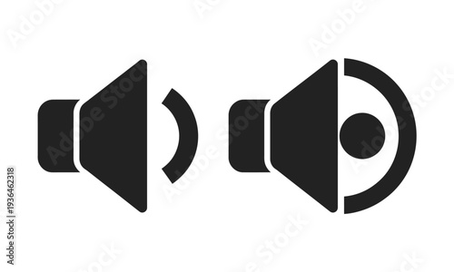 Two black speaker with volume control symbols mute