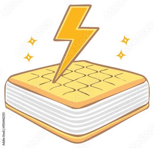 Yellow Mattress With Golden Lightning Bolt Symbol and Sparkles