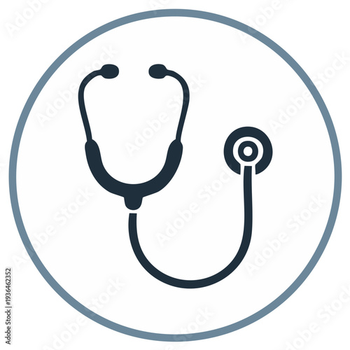 Medical stethoscope icon inside a circular frame representing healthcare and examination tools