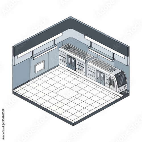 Isometric Illustration of Modern Train Station Platform.