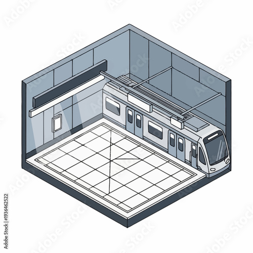 Isometric View of Modern Train Station Platform.