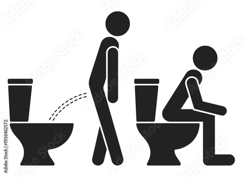 Two people using different toilet postures black and white