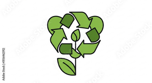 Green recycling symbol formed as a tree with leaves representing eco friendly and sustainable practices for a greener future