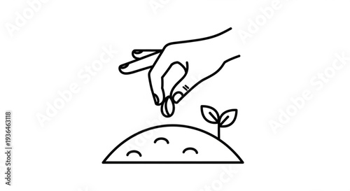 Hand planting coin in soil with small sprout growing symbolizing investment and growth in finance and business