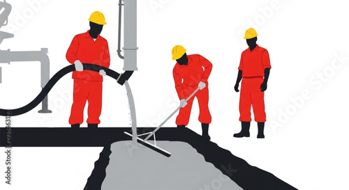 Workers Applying Sealant to Road Surface.