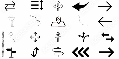 Minimalist Hand Drawn Doodle Arrows for Flowchart Design User Interface Navigation and Creative Content Growth Loops