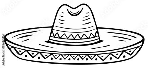 Traditional Mexican Sombrero Hat with Geometric Pattern Drawing