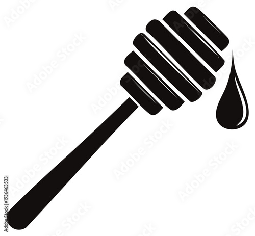 Honey Dipper Silhouette Dripping Sweet Syrup Ready to Pour Sticky Liquid Treat for Baking or Breakfast Time