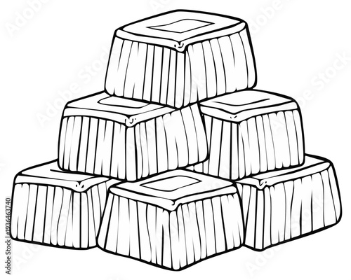 Pyramid of Creamy Candies Black and White Line Art Sweets Stacked in a Tempting Tower