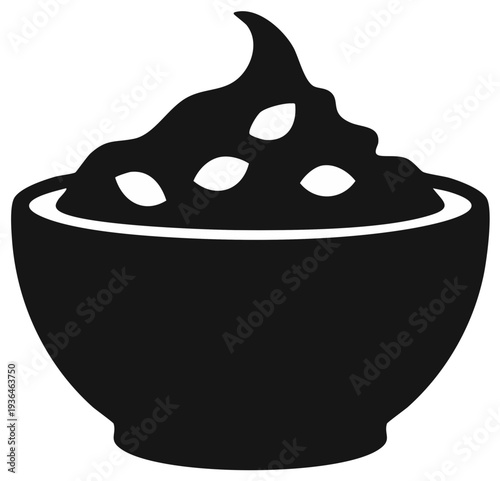 Bowl of dip with seeds, black silhouette