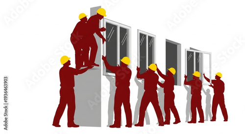 Workers Installing Window Frames.