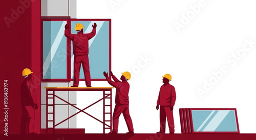 Workers Installing Large Window Frames.