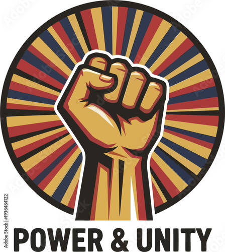 Raised Fist Power and Unity Retro Propaganda Poster Vector Design