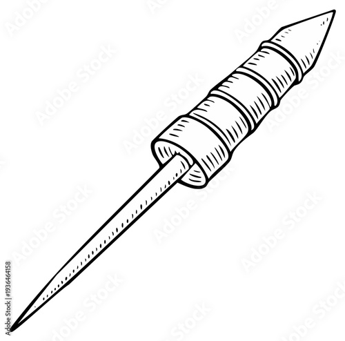 Simple Illustration of a Retro Handcrafted Toy Rocket, Black and White Sketch