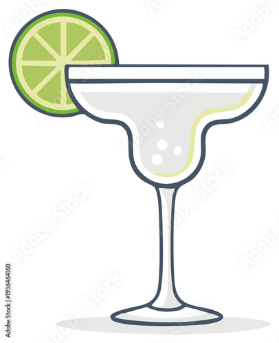 Refreshing Margarita Cocktail with Lime Garnish Simple Flat Design Style
