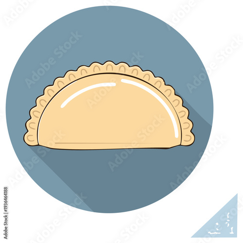 Flat Design Illustration of a Traditional Crescent Pastry or Dumpling Food Icon with Shadow