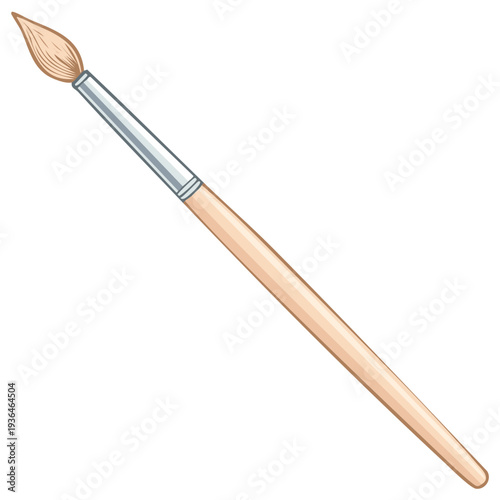 Single pointed artist paint brush with wooden handle and metal ferrule