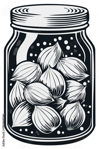 Pickled Onions in Glass Jar Outline Style Preserved Food Illustration