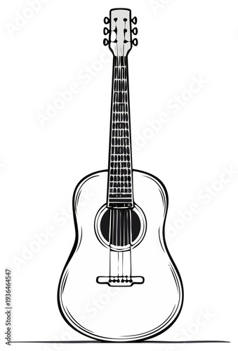 Black and white illustration of an acoustic guitar