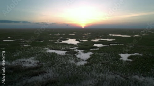 Everglades Wetland Slough Marsh Sawgrass Wet Season Sunset Landscape Aerial