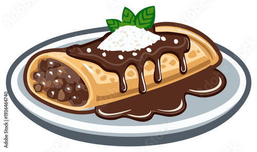 Delicious Rolled Dessert Topped with Chocolate Sauce and Whipped Cream