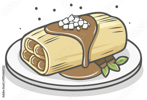 Delicious Tamale with Sauce and Toppings on a Plate