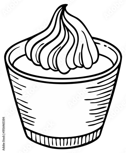 Ink drawing of a dessert in a cup, creamy swirl, sweet treat