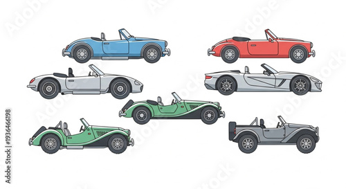 Vintage Convertible Cars in Various Colors.