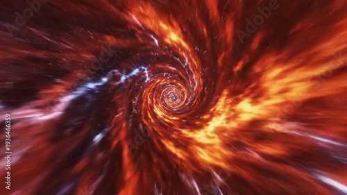 Fiery red and orange cosmic wormhole tunnel with swirling energy