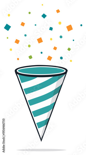 Vibrant party popper releasing festive confetti vector illustration for celebration